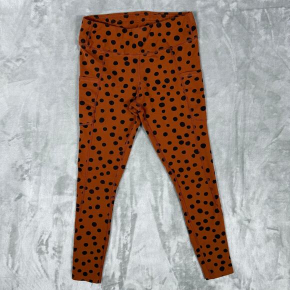 Pact Leggings Womens Small Organic Cotton Brown Black Polka Dot Pocket - Picture 1 of 9
